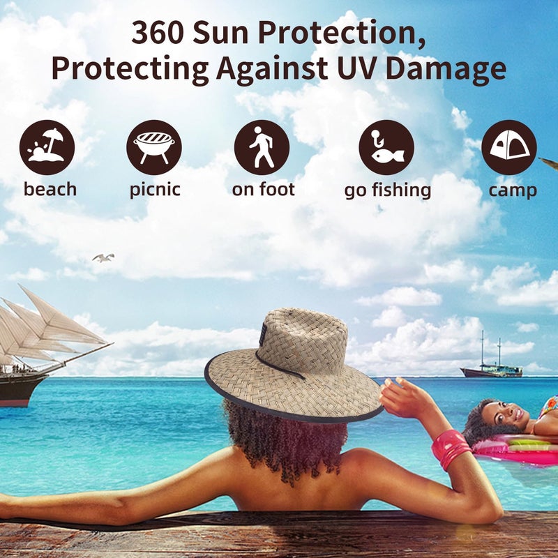 TUREVIEW Store Men's and Wowen's Lifeguard Straw Hat Wide Brim Beach Hat Sun Protection Outdoor Hat for Fishing Hiking - Image 3